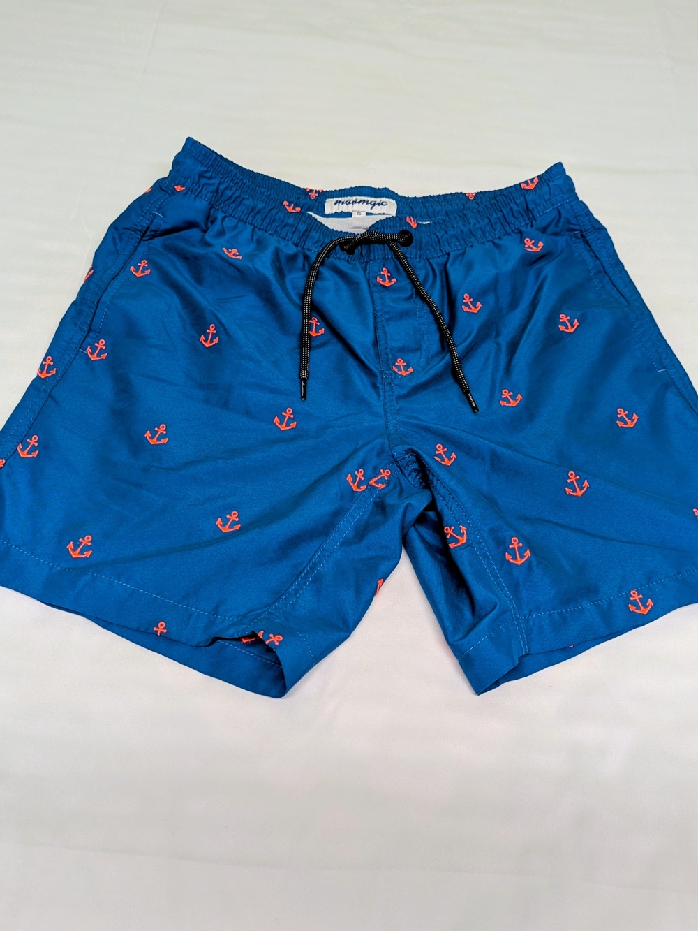 Men's Blue Swim Trunks with Coral Anchor Print by Maamgic Brand.